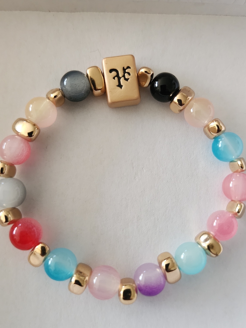 Gold-Accent Multicolor Beaded Stretch Bracelet